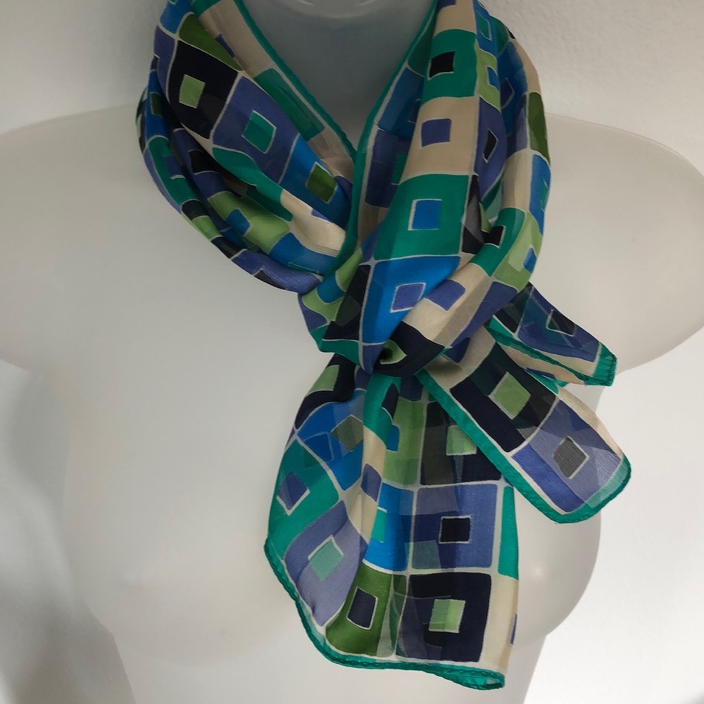 Echo Geometric Pattern 100% Silk Oblong Scarf - image 1